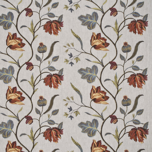 Tulip Tree Linen - Pimento Red By G P & J Baker | Oleander Collection |Botanical & Floral  Drapery Embroidery