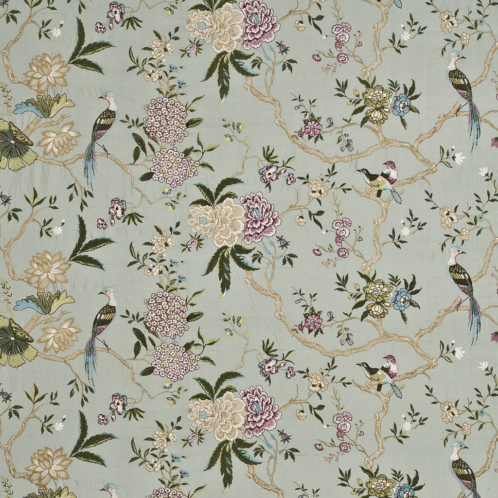 Samples and Purchasing available for Oriental Bird Embroidery Silk - Aqua/Multi Light Green By G P & J Baker | Holcott |  Multipurpose Embroidery at Designer Wallcoverings and Fabrics