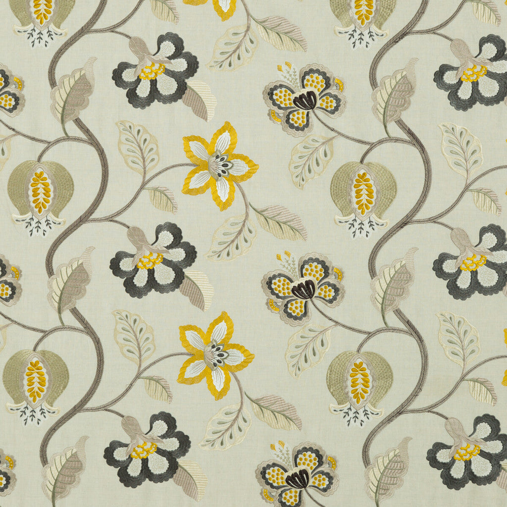 Samples and Purchasing available for Elvaston - Graphite/Citron Grey By G P & J Baker | Langdale |  Drapery Embroidery at Designer Wallcoverings and Fabrics
