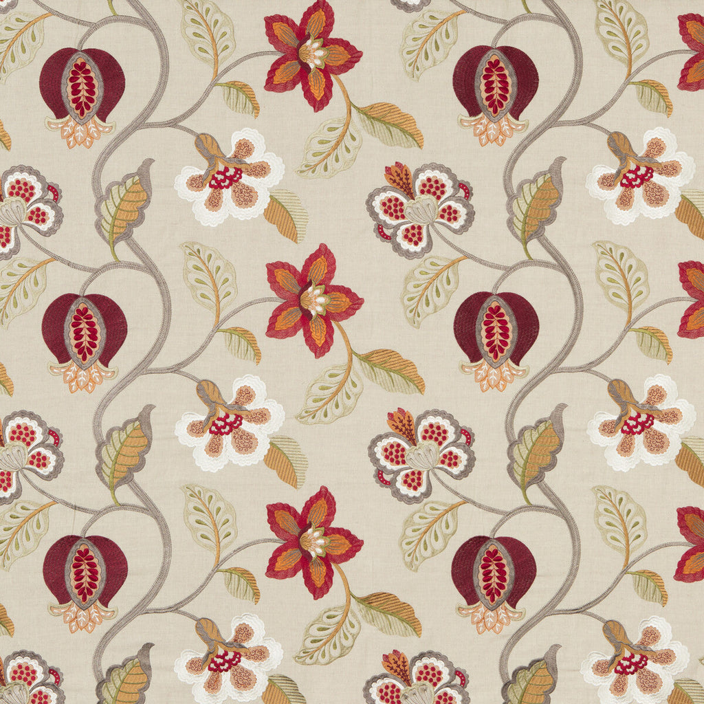 Samples and Purchasing available for Elvaston - Red/Ivory Red By G P & J Baker | Langdale |  Drapery Embroidery at Designer Wallcoverings and Fabrics