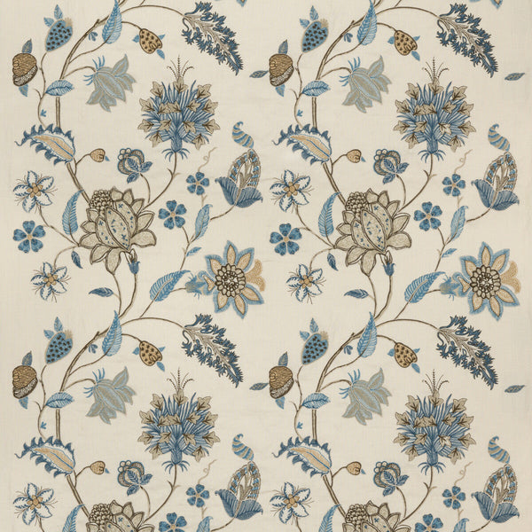 Baker'S Indienne Embroidery - Soft Blue Blue By G P & J Baker | Keswick Embroideries |  Drapery Embroidery