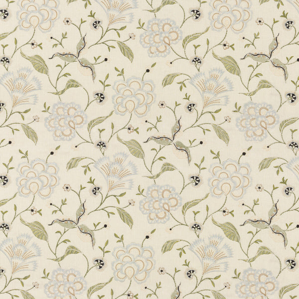 Lamorna Embroidery - Linen Green By G P & J Baker | Artisan Ii |Botanical & Floral Jacobeans Multipurpose Embroidery