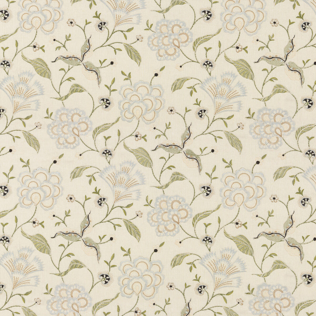 Samples and Purchasing available for Lamorna Embroidery - Linen Green By G P & J Baker | Artisan Ii |Botanical & Floral Jacobeans Multipurpose Embroidery at Designer Wallcoverings and Fabrics