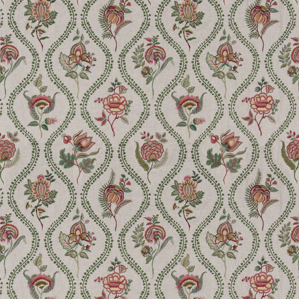 Burford Embroidery - Emerald/Red Green By G P & J Baker | Burford |  Drapery Embroidery