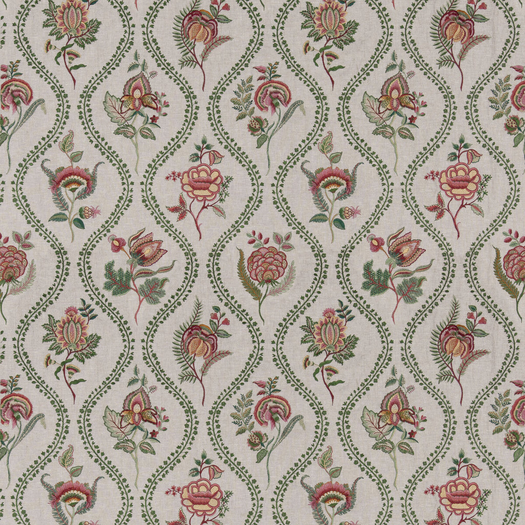 Samples and Purchasing available for Burford Embroidery - Emerald/Red Green By G P & J Baker | Burford |  Drapery Embroidery at Designer Wallcoverings and Fabrics
