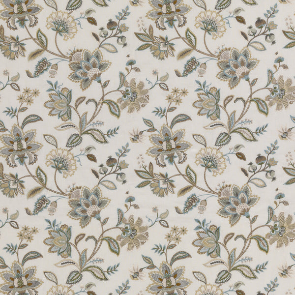 Langley - Aqua Blue By G P & J Baker | Burford |Botanical & Floral  Drapery Embroidery