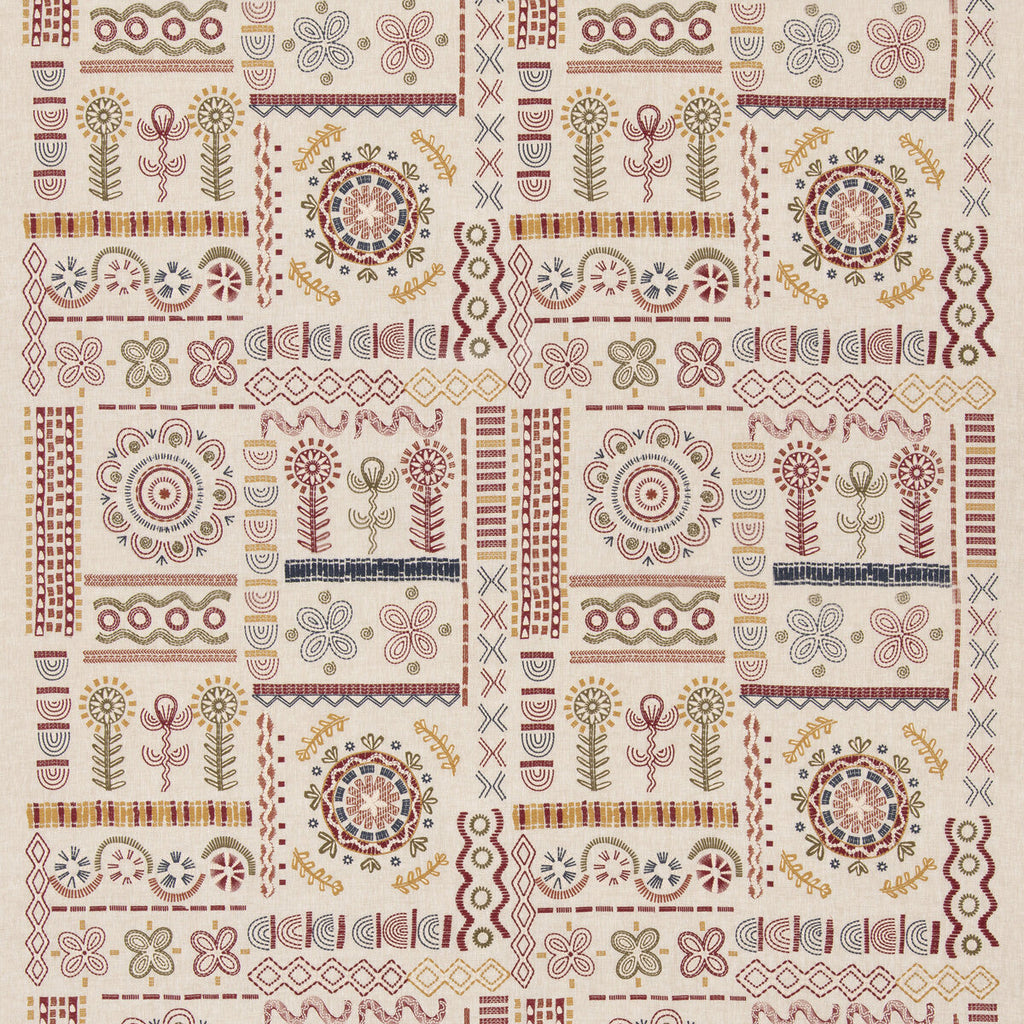 Samples and Purchasing available for Spin Off - Red/Green Beige By G P & J Baker | G P & J Baker X Kit Kemp Prints & Embroideries |  Drapery Embroidery at Designer Wallcoverings and Fabrics