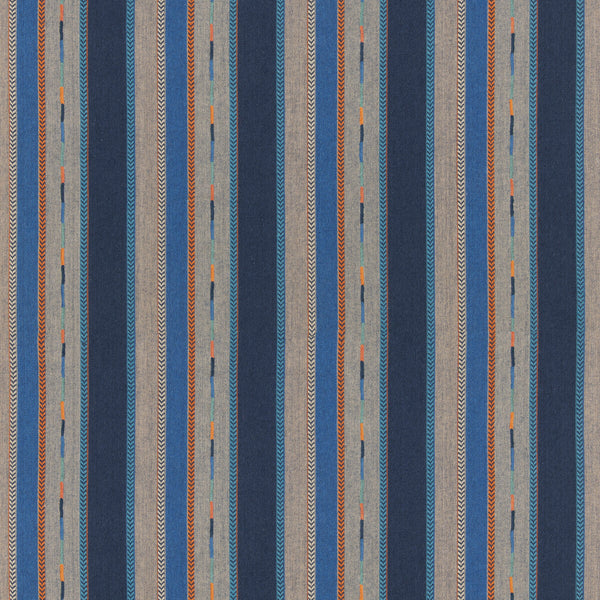 Bunty - Indigo Blue By G P & J Baker | G P & J Baker X Kit Kemp Stripes |Stripes  Multipurpose Weave