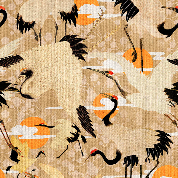 Birds of Happiness - Taupe, Black, Orange Wallcovering | Mind the Gap