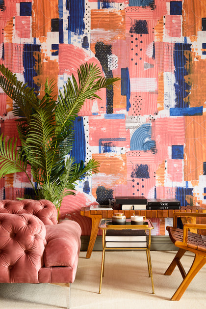 Bittersweet - Blue, White, Orange, Red Wallcovering | Mind the Gap