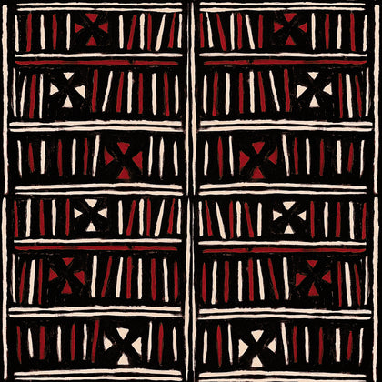 Bogolanfini Recoloured - Taupe, Black, Red Wallcovering | Mind the Gap