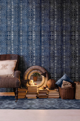 Bogolanfini - Blue, White Wallcovering | Mind the Gap