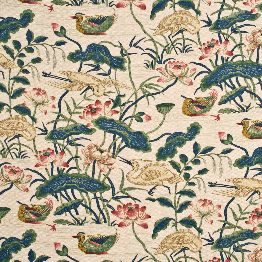 Samples and Purchasing available for Heron & Lotus Flower - Indigo/Pink Beige By G P & J Baker | Emperor'S Garden |Botanical & Floral Flora & Fauna Drapery Print at Designer Wallcoverings and Fabrics