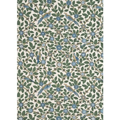 Bamboo Bird - Aqua/Teal White By G P & J Baker | Crayford |Botanical & Floral Flora & Fauna Multipurpose Print