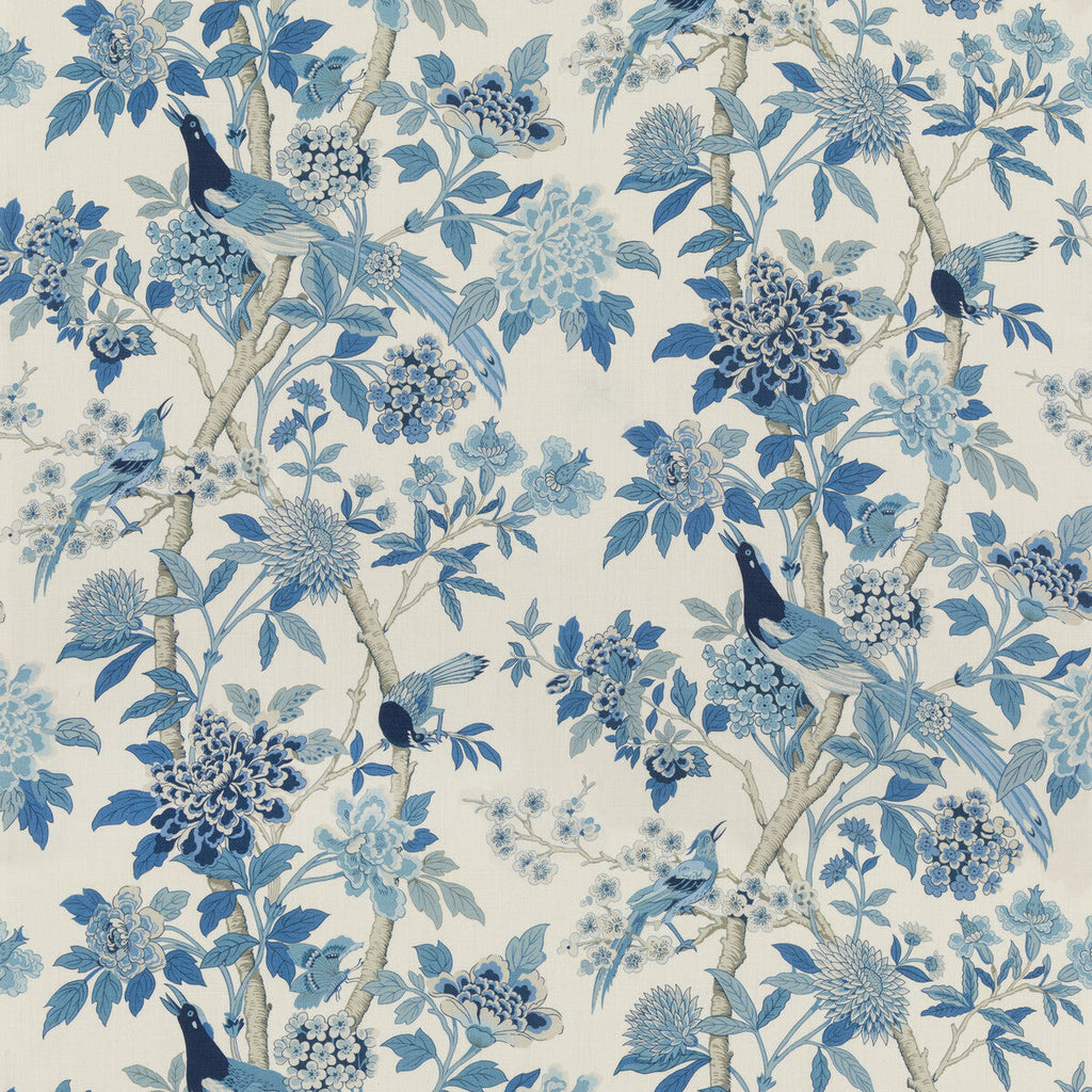 Samples and Purchasing available for Hydrangea Bird (Archive) - Blue Blue By G P & J Baker | Chifu |Botanical & Floral Flora & Fauna Multipurpose Print at Designer Wallcoverings and Fabrics