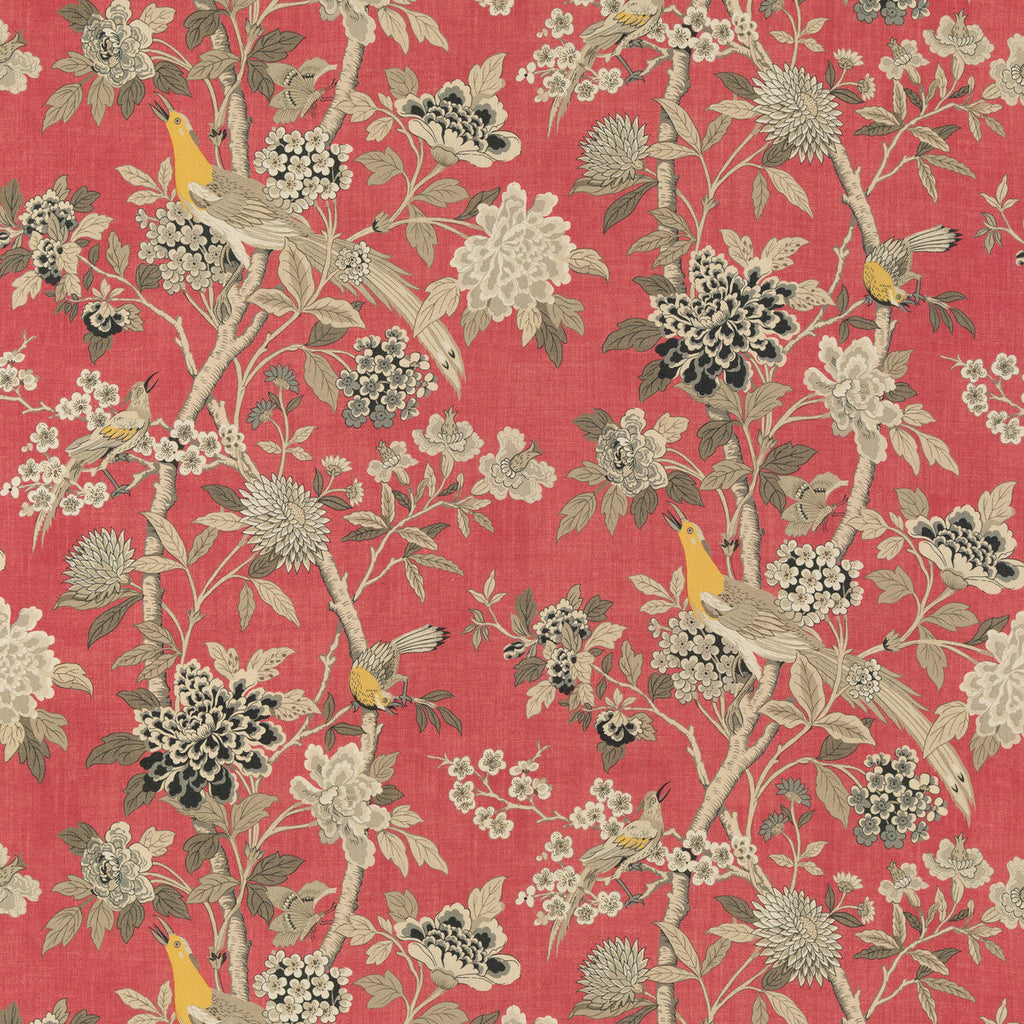 Samples and Purchasing available for Hydrangea Bird (Archive) - Old Rose Red By G P & J Baker | Chifu |Botanical & Floral Flora & Fauna Multipurpose Print at Designer Wallcoverings and Fabrics