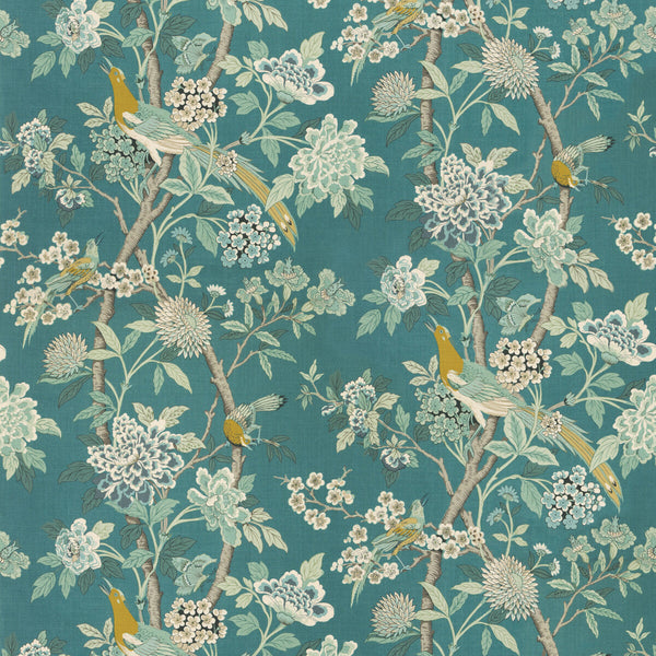 Hydrangea Bird (Archive) - Teal Teal By G P & J Baker | Chifu |Botanical & Floral Flora & Fauna Multipurpose Print