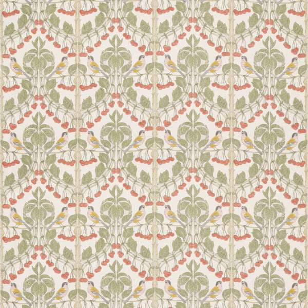 Birds & Cherries Cotton - Red/Green Red By G P & J Baker | Original Brantwood Fabric |Animal/Insects  Multipurpose Print