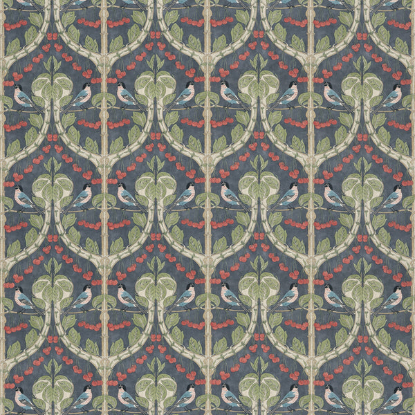 Birds & Cherries Cotton - Indigo Blue By G P & J Baker | Original Brantwood Fabric |Animal/Insects  Multipurpose Print
