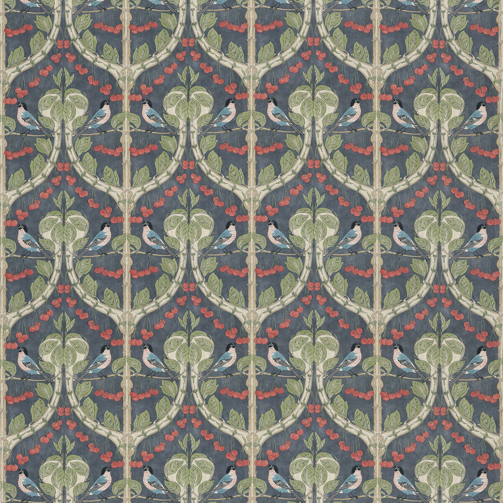 Samples and Purchasing available for Birds & Cherries Cotton - Indigo Blue By G P & J Baker | Original Brantwood Fabric |Animal/Insects  Multipurpose Print at Designer Wallcoverings and Fabrics
