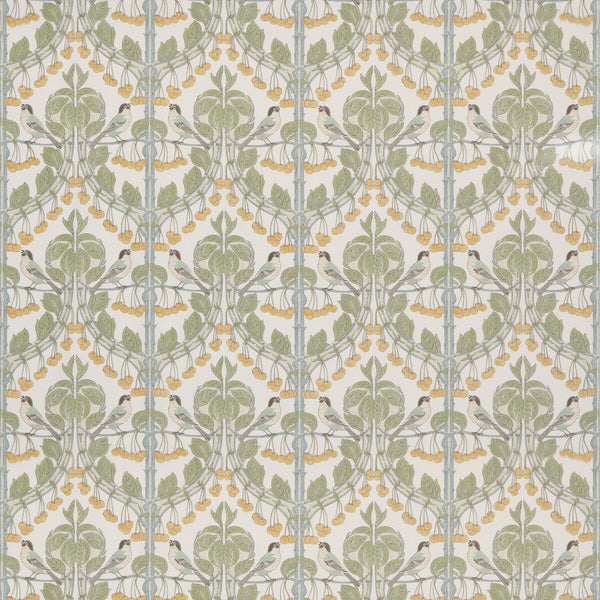 Birds & Cherries Cotton - Aqua Blue By G P & J Baker | Original Brantwood Fabric |Animal/Insects  Multipurpose Print