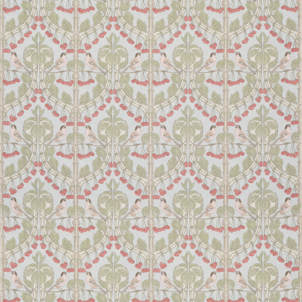 Birds & Cherries Cotton - Soft Blue Blue By G P & J Baker | Original Brantwood Fabric |Animal/Insects  Multipurpose Print