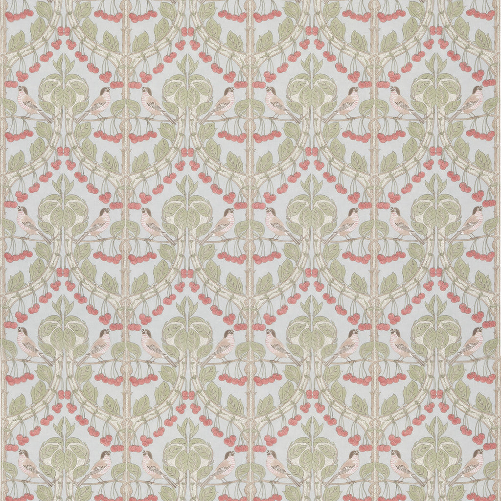 Samples and Purchasing available for Birds & Cherries Cotton - Soft Blue Blue By G P & J Baker | Original Brantwood Fabric |Animal/Insects  Multipurpose Print at Designer Wallcoverings and Fabrics
