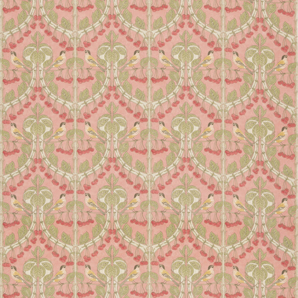 Birds & Cherries Cotton - Coral Pink By G P & J Baker | Original Brantwood Fabric |Animal/Insects  Multipurpose Print