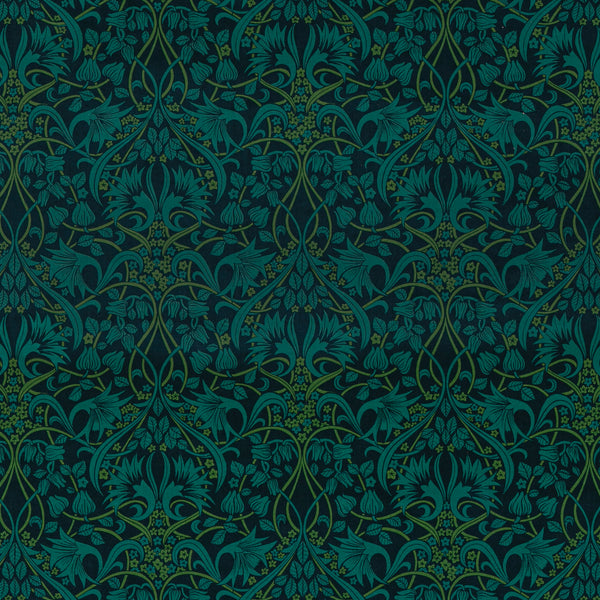 Fritillerie Velvet - Indigo/Teal Red By G P & J Baker | Original Brantwood Fabric |Botanical & Floral  Multipurpose Print