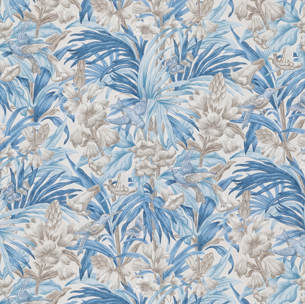 Trumpet Flowers Cotton - Blue Blue By G P & J Baker | Original Brantwood Fabric |Botanical & Floral  Multipurpose Print