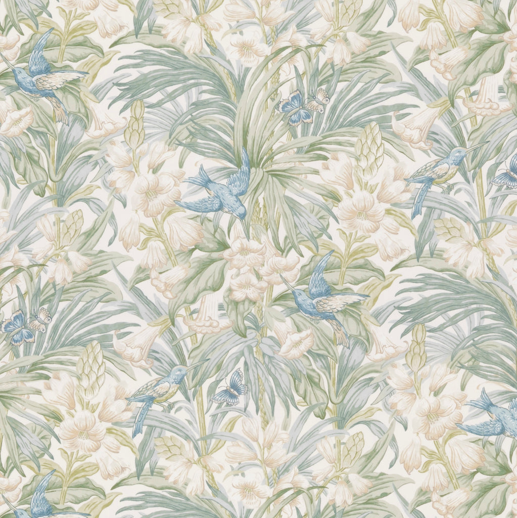 Trumpet Flowers Cotton - Blue/Green Blue By G P & J Baker | Original Brantwood Fabric |Botanical & Floral  Multipurpose Print