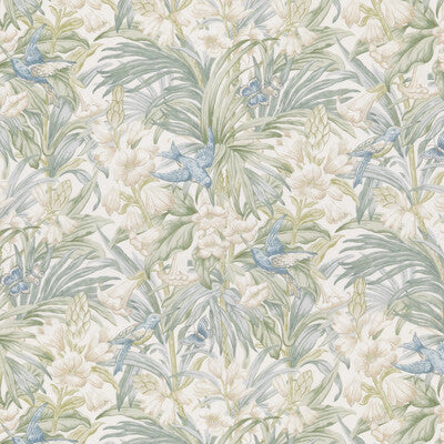 Samples and Purchasing available for Trumpet Flowers Cotton - Blue/Green Blue By G P & J Baker | Original Brantwood Fabric |Botanical & Floral  Multipurpose Print at Designer Wallcoverings and Fabrics