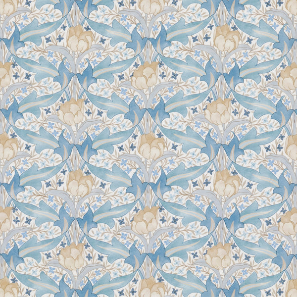 Tulip & Jasmine Cotton - Blue Blue By G P & J Baker | Original Brantwood Fabric |Botanical & Floral  Multipurpose Print