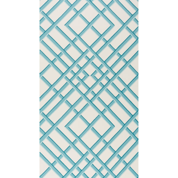Treillage Sidewall - Aqua Blue By Brunschwig & Fils | Volume 56 |  Wallcovering Print