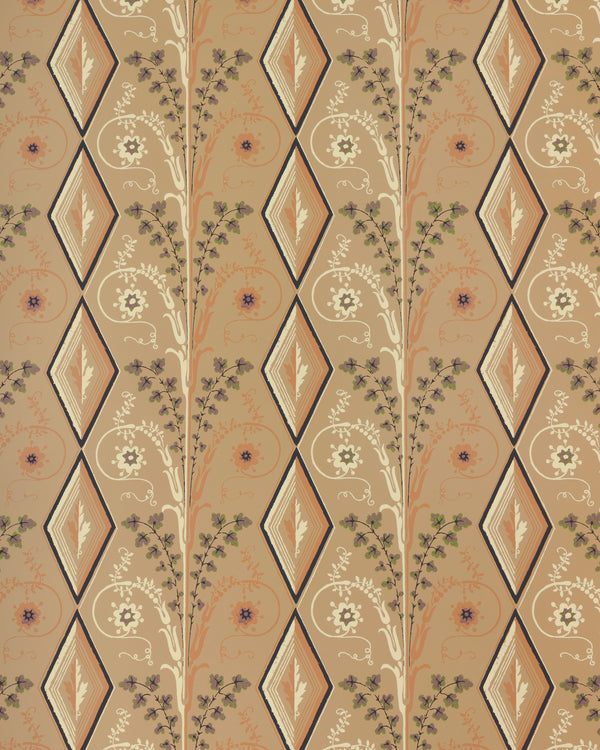 Gallier Diamond - Brown And Green On Beige Brown By Brunschwig & Fils | Diamond Geometric Wallcovering Print