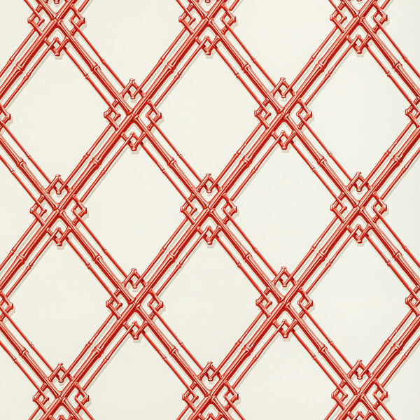 Treillage De Bambou - Red By Brunschwig & Fils | Louverne Wallcoverings | Lattice/Scrollwork Wallcovering Print