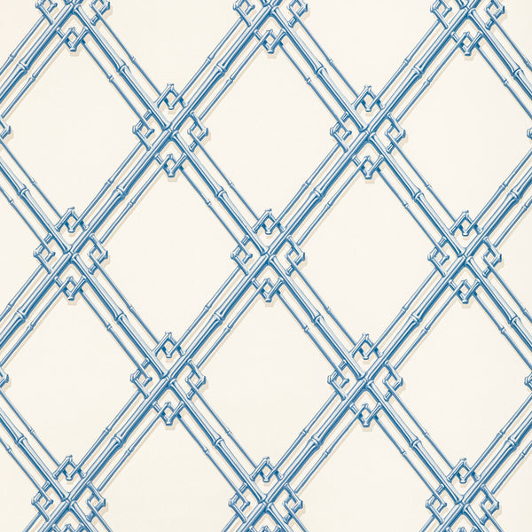 Treillage De Bambou - Blue By Brunschwig & Fils | Louverne Wallcoverings | Lattice/Scrollwork Wallcovering Print
