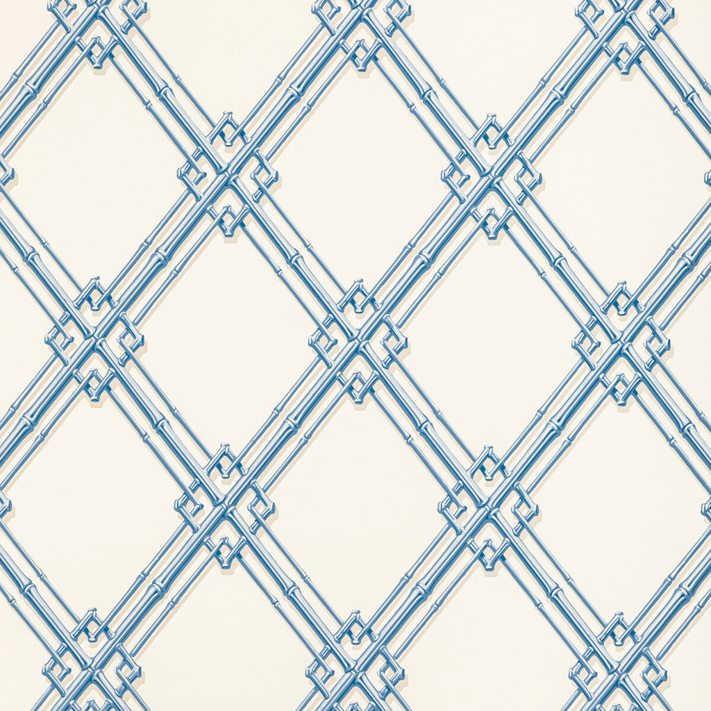 Samples and Purchasing available for Treillage De Bambou - Blue Blue By Brunschwig & Fils | Louverne Wallpapers | Lattice/Scrollwork Wallcovering Print at Designer Wallcoverings and Fabrics
