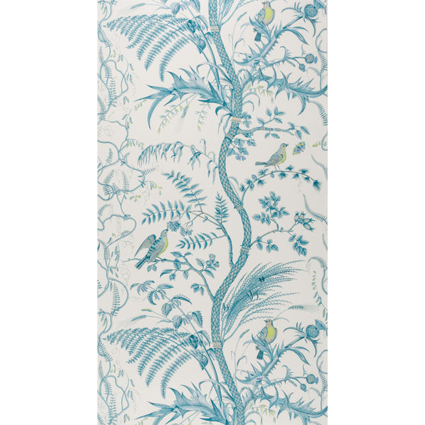 Bird And Thistle - Aqua Green By Brunschwig & Fils | Volume 56 | Toile Wallcovering Print