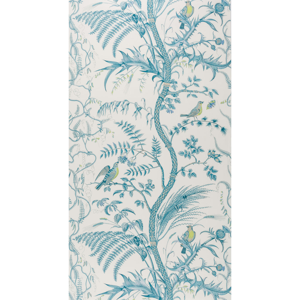 Bird And Thistle - Aqua Green By Brunschwig & Fils | Volume 56 | Toile Wallcovering Print