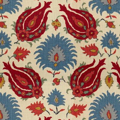 Samples and Purchasing available for Kashmiri Linen Print - Pomegranate/Blue Beige By Brunschwig & Fils | Les Alizes | Global Multipurpose Print at Designer Wallcoverings and Fabrics