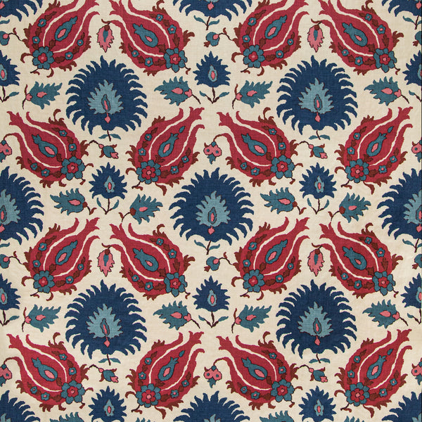 Kashmiri Linen Print - Navy/Berry Multi By Brunschwig & Fils | Grand Bazaar | Global Multipurpose Print
