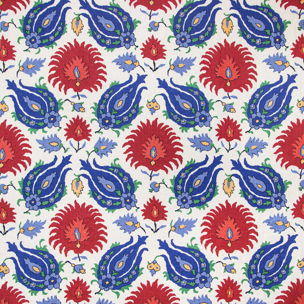 Kashmiri Linen Print - Blue/Red Multi By Brunschwig & Fils | Grand Bazaar | Global Multipurpose Print
