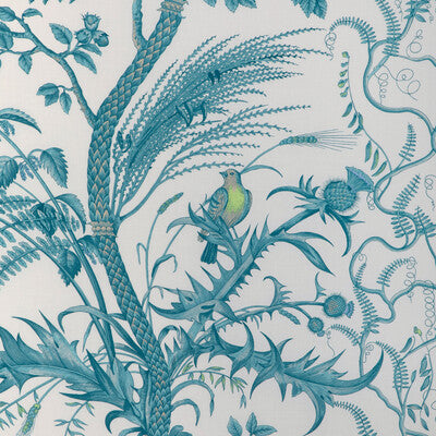 Bird And Thistle Cotton Print - Aqua Turquoise By Brunschwig & Fils |  | Toile Multipurpose Print