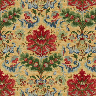 Samples and Purchasing available for Windsor Damask Cotton & Linen Print - Red On Topaz Yellow By Brunschwig & Fils |  | Damask Multipurpose Print at Designer Wallcoverings and Fabrics