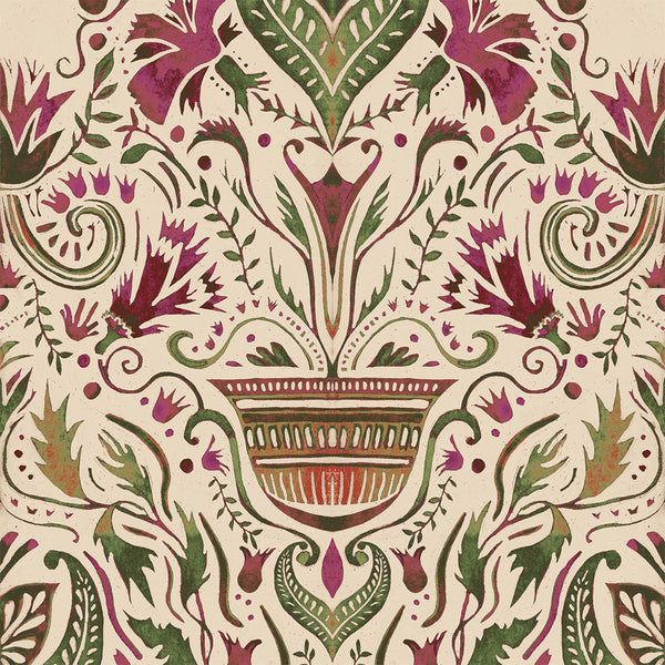 Domàs Beige - Rojo, Roll Vinyl Wallcoverings | Tres Tintas