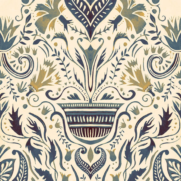 Domàs Beige - Azul, Roll Vinyl Wallcoverings | Tres Tintas