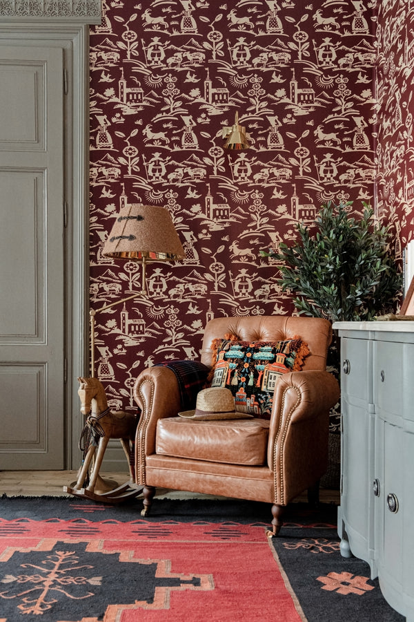 Brixen Maroon - Beige, Burgundy Wallcovering | Mind the Gap