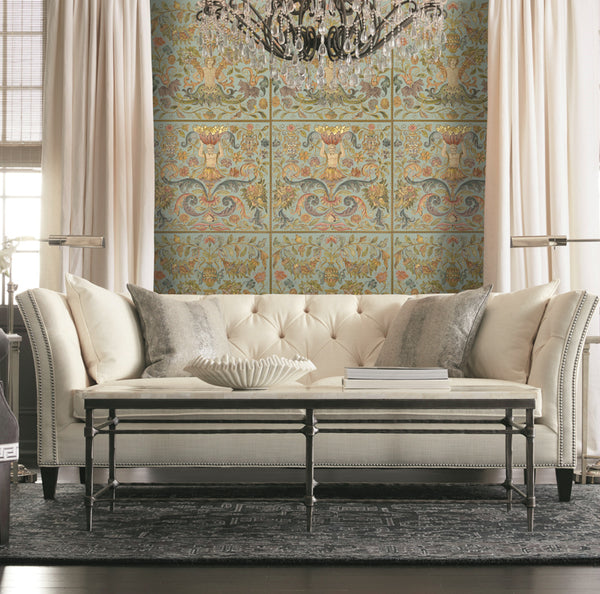 Brocade Powder - Gold, Blue, Green Wallcovering | Mind the Gap