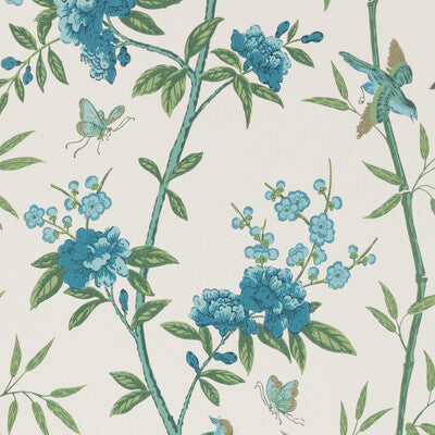 Peony & Blossom - Indigo/Teal Teal By G P & J Baker | Signature |Animal/Insects Botanical & Floral Wallcovering Print